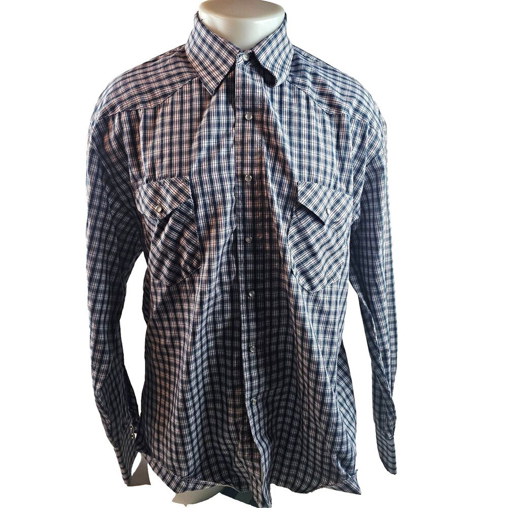 Coyote Mood Shirt Mens XL Blue Plaid Button Up Western Pearl Snap Cowboy Ranch